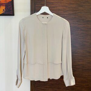 Women's Silk Tan Button Up Blouse
